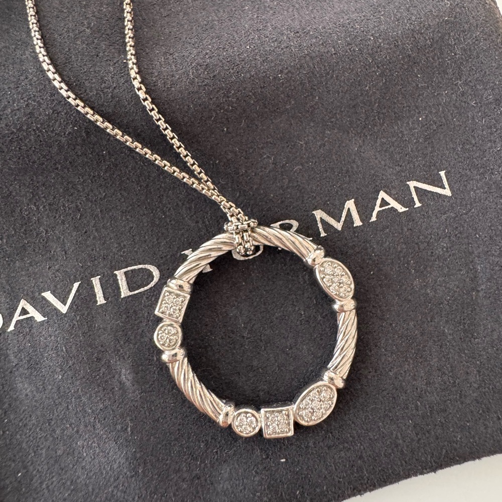 David Yurman Silver and Diamond Circle Necklace